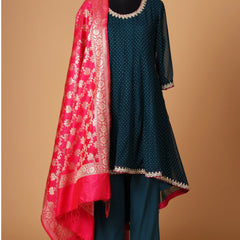 Ethnic Blue pleated suit with Duppatta