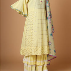 Classic yellow floral printed suit with Garara and duppatta