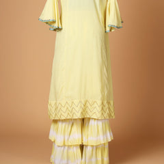 Classic yellow floral printed suit with Garara and duppatta