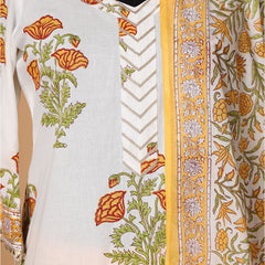 White and yellow floral print kurta with Palazzo and Dupatta