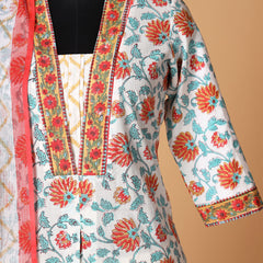 Women Blue and Pink Floral Printed Kurta with Palazzo & Dupatta
