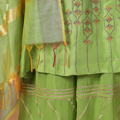 Women Green & Gold-Toned Embroidered Kurta with Palazzo & Dupatta