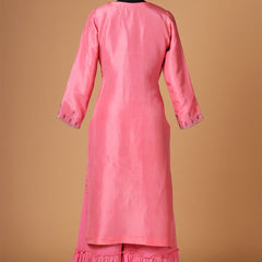 Rose Pink & Gold-Toned Embroidered Kurta with Trousers & Dupatta