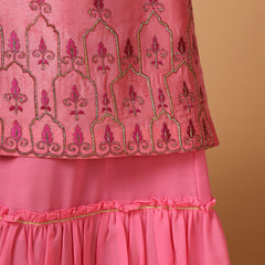 Rose Pink & Gold-Toned Embroidered Kurta with Trousers & Dupatta
